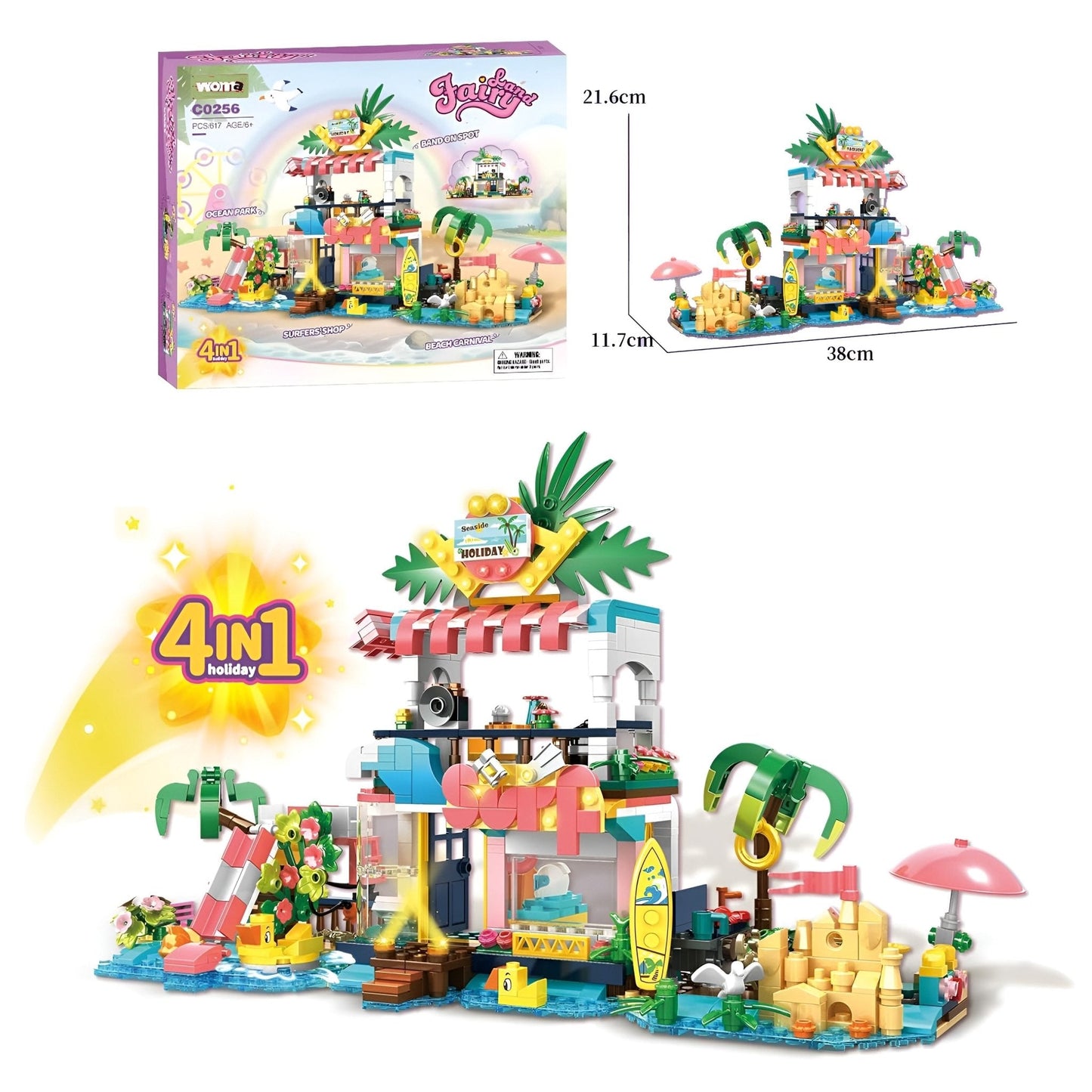 4 - in - 1 Beach House Set – 617 PCS Seaside Villa for Girls STEM building block toy by LOLIPOL