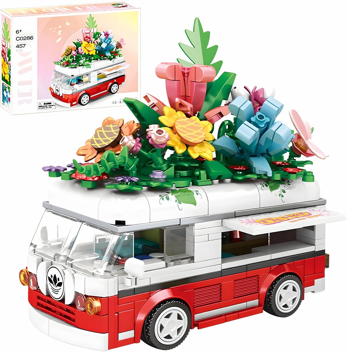STEM Flower Van Set – 457 PCS Floral Brick Kit for Kids 6+ STEM building block toy by LOLIPOL