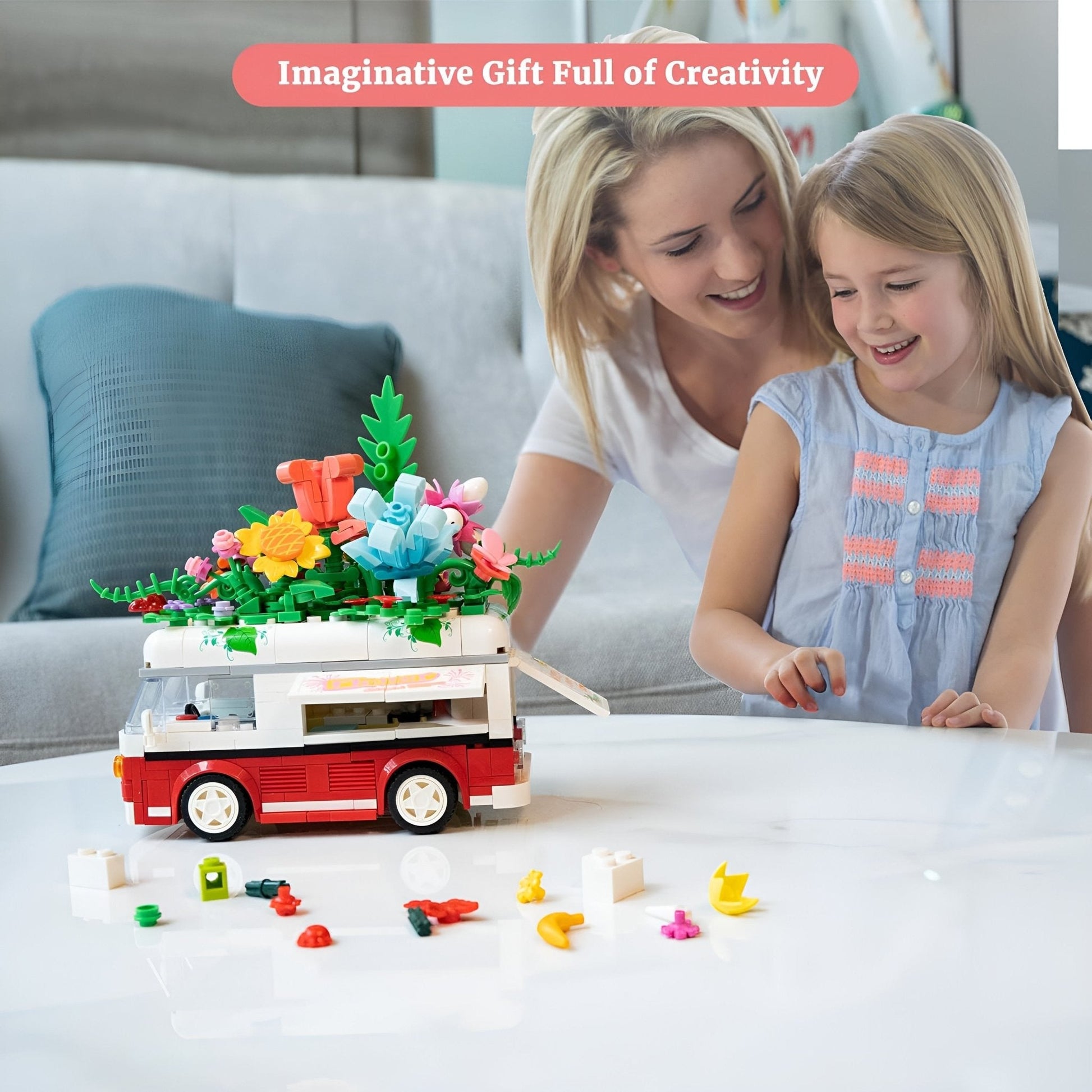 STEM Flower Van Set – 457 PCS Floral Brick Kit for Kids 6+ - STEM Building Toy by LULEGO