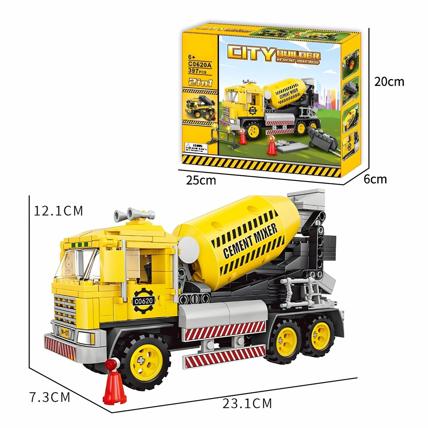 2 - in - 1 Cement Mixer Truck – 397 PCS STEM Toy for Kids - STEM Building Toy by LULEGO