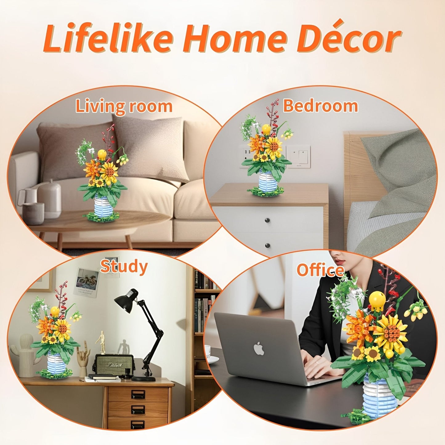 Blossom Flower Set with Brick Vase – 962 PCS for Decor - STEM Building Toy by LULEGO