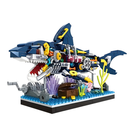 Cyberpunk Shark Robot Toy – 499 PCS STEM Marine Light - Up Kit - STEM Building Toy by LULEGO
