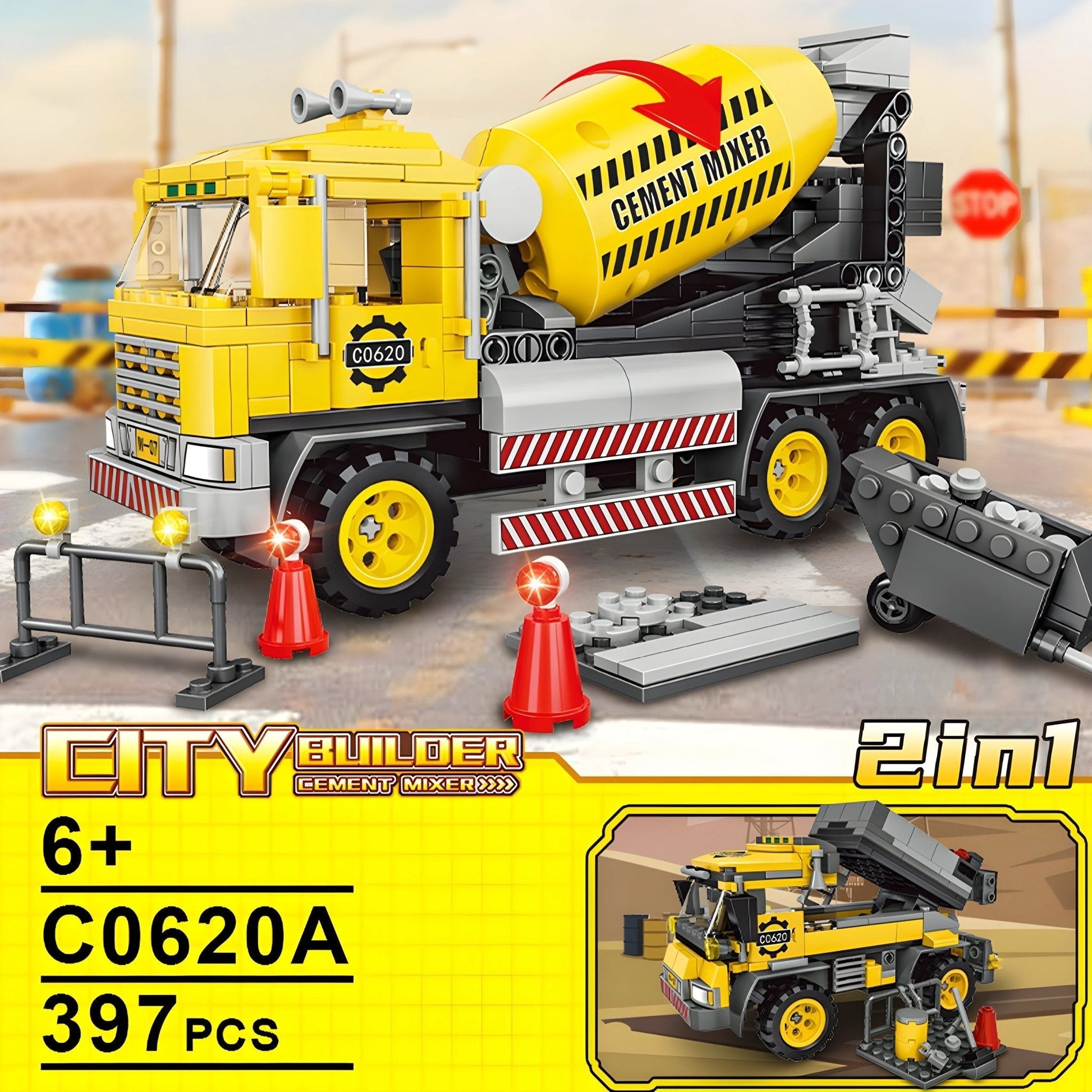 2 - in - 1 Cement Mixer Truck – 397 PCS STEM Toy for Kids STEM building block toy by LOLIPOL