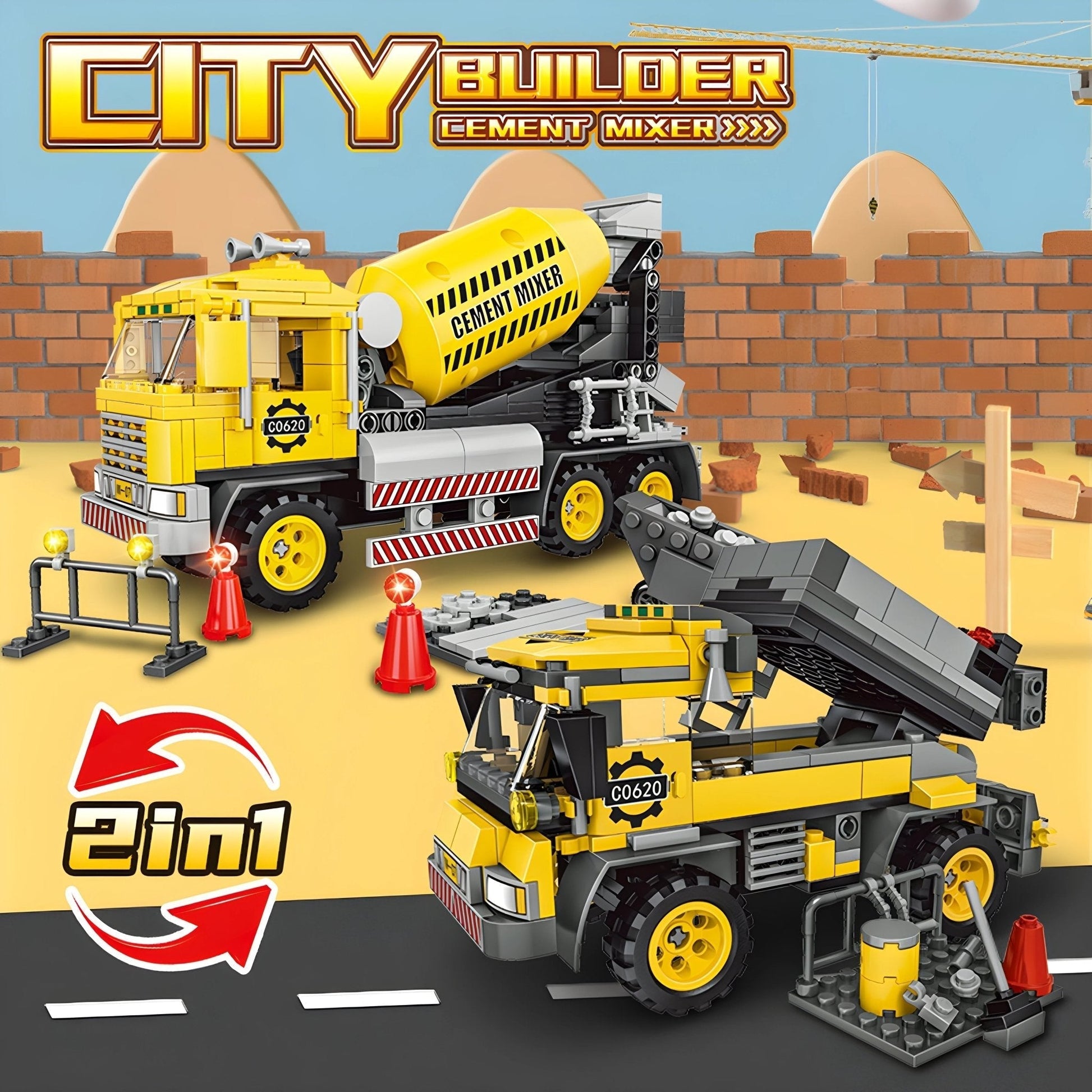 2 - in - 1 Cement Mixer Truck – 397 PCS STEM Toy for Kids STEM building block toy by LOLIPOL