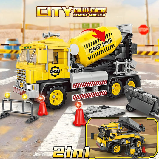 2 - in - 1 Cement Mixer Truck – 397 PCS STEM Toy for Kids - STEM Building Toy by LULEGO