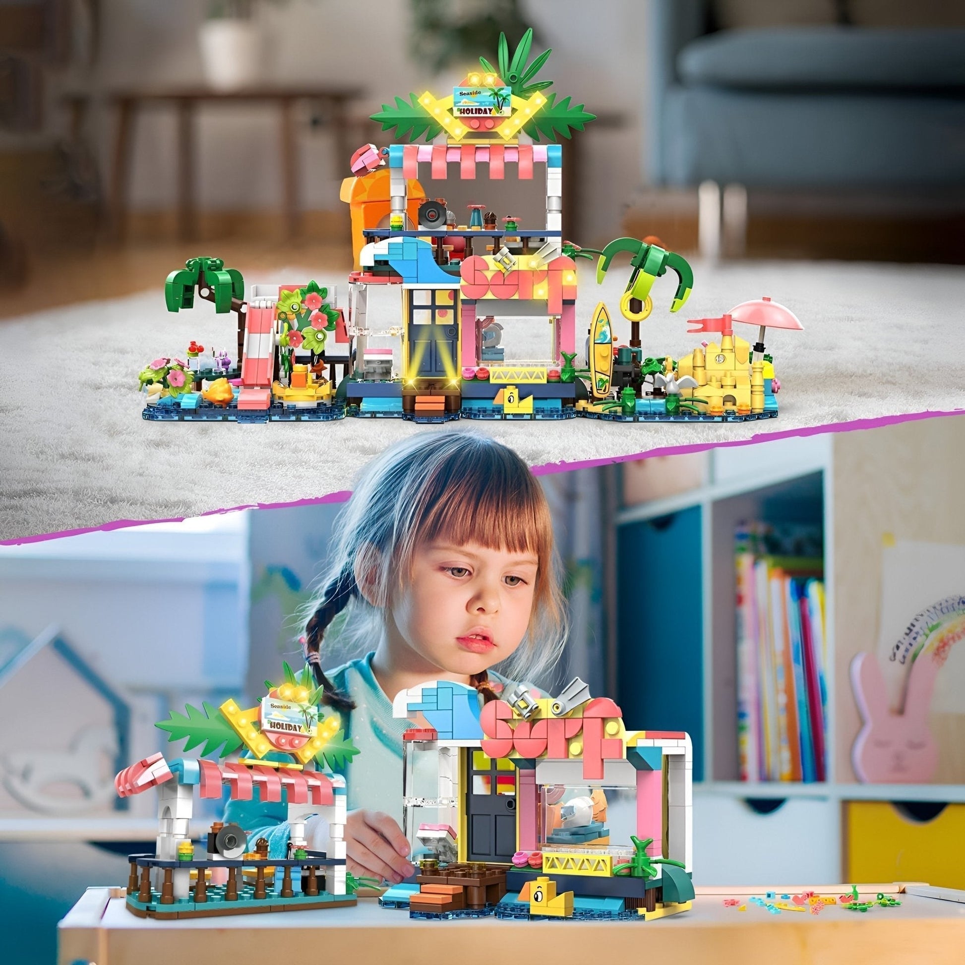 4 - in - 1 Beach House Set – 617 PCS Seaside Villa for Girls STEM building block toy by LOLIPOL