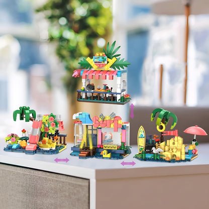4 - in - 1 Beach House Set – 617 PCS Seaside Villa for Girls STEM building block toy by LOLIPOL