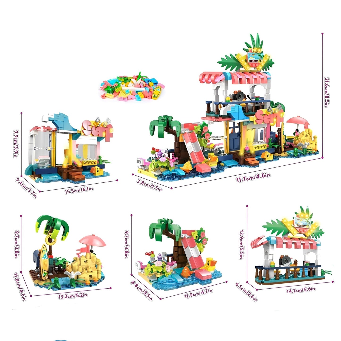 4 - in - 1 Beach House Set – 617 PCS Seaside Villa for Girls STEM building block toy by LOLIPOL