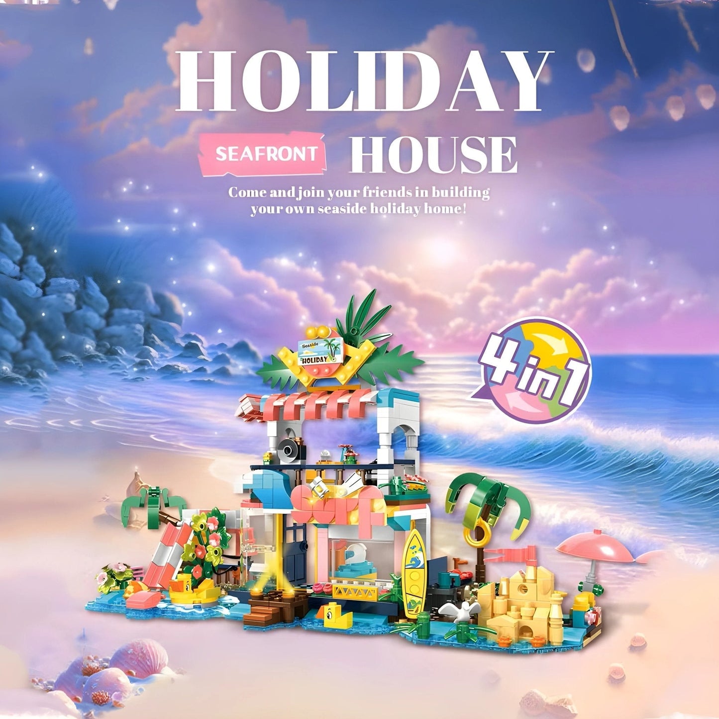 4 - in - 1 Beach House Set – 617 PCS Seaside Villa for Girls STEM building block toy by LOLIPOL