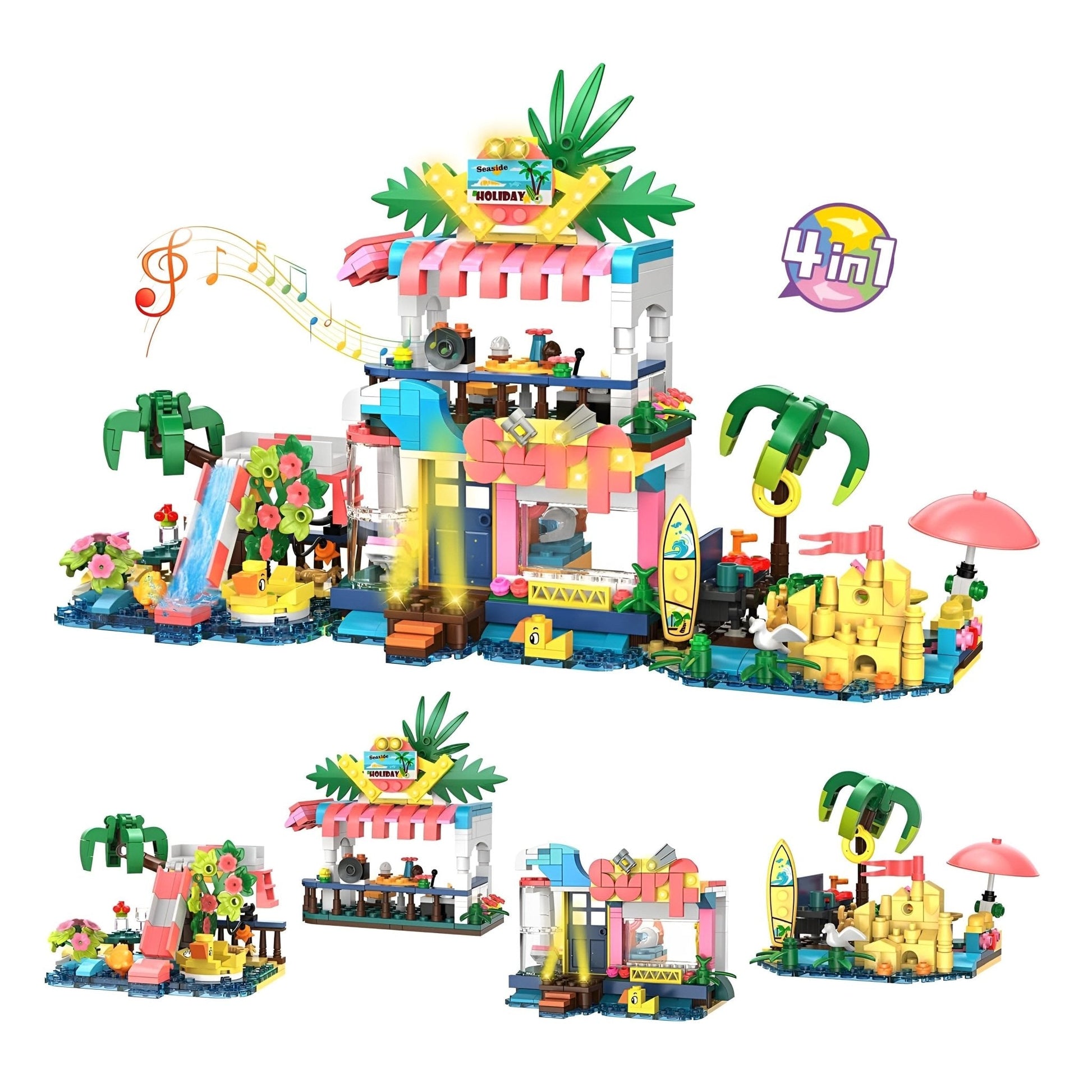 4 - in - 1 Beach House Set – 617 PCS Seaside Villa for Girls STEM building block toy by LOLIPOL