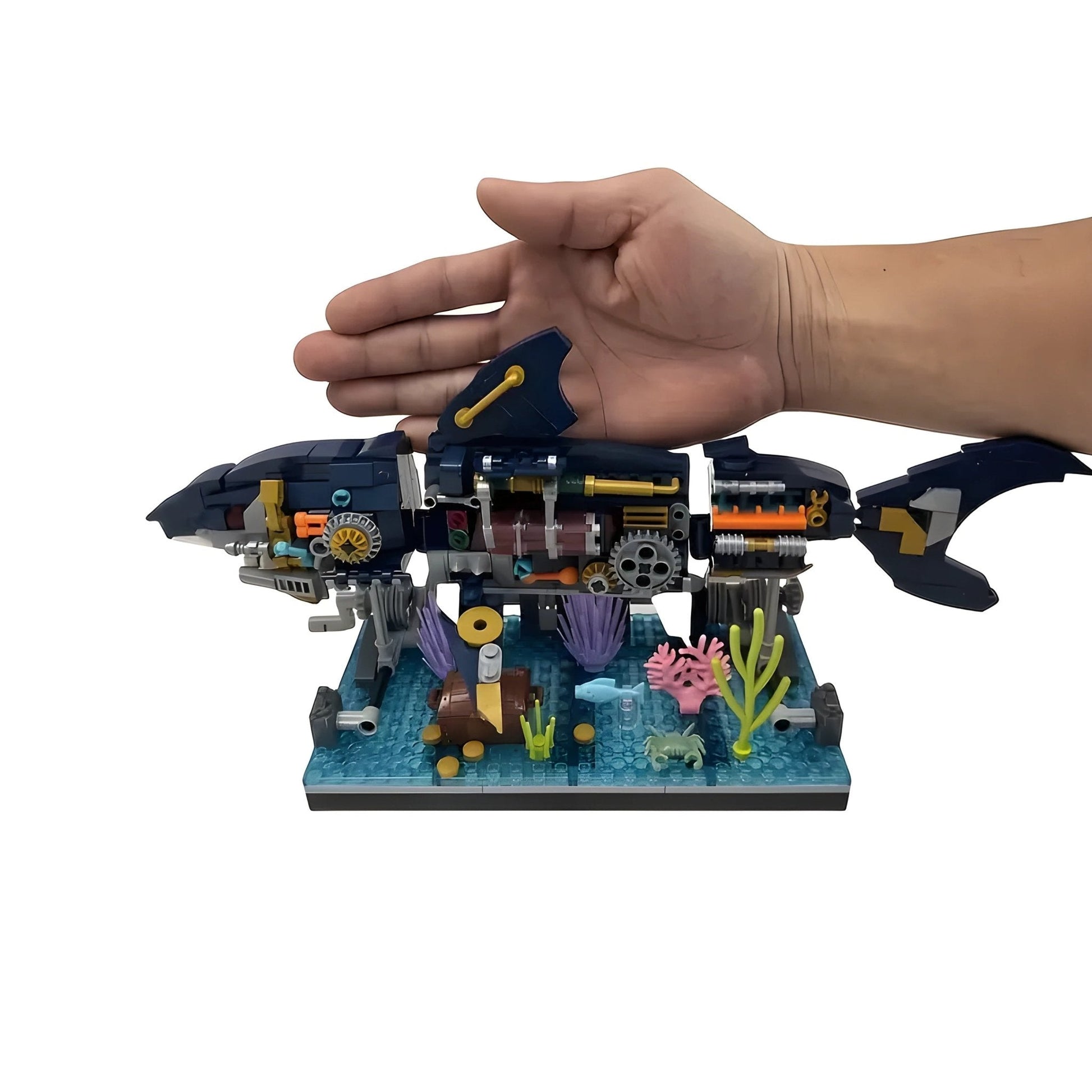 Cyberpunk Shark Robot Toy – 499 PCS STEM Marine Light - Up Kit - STEM Building Toy by LULEGO
