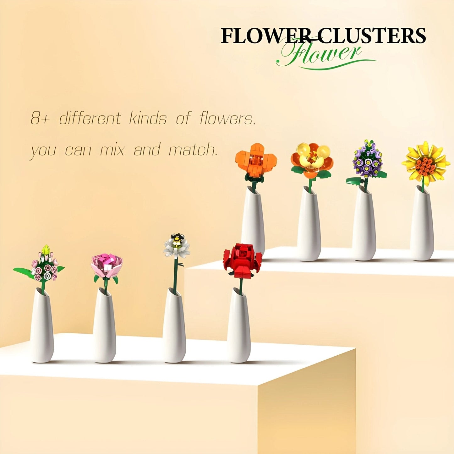 Brick Flower Bouquet Set – 770 PCS 8 Floral Models DIY - STEM Building Toy by LULEGO