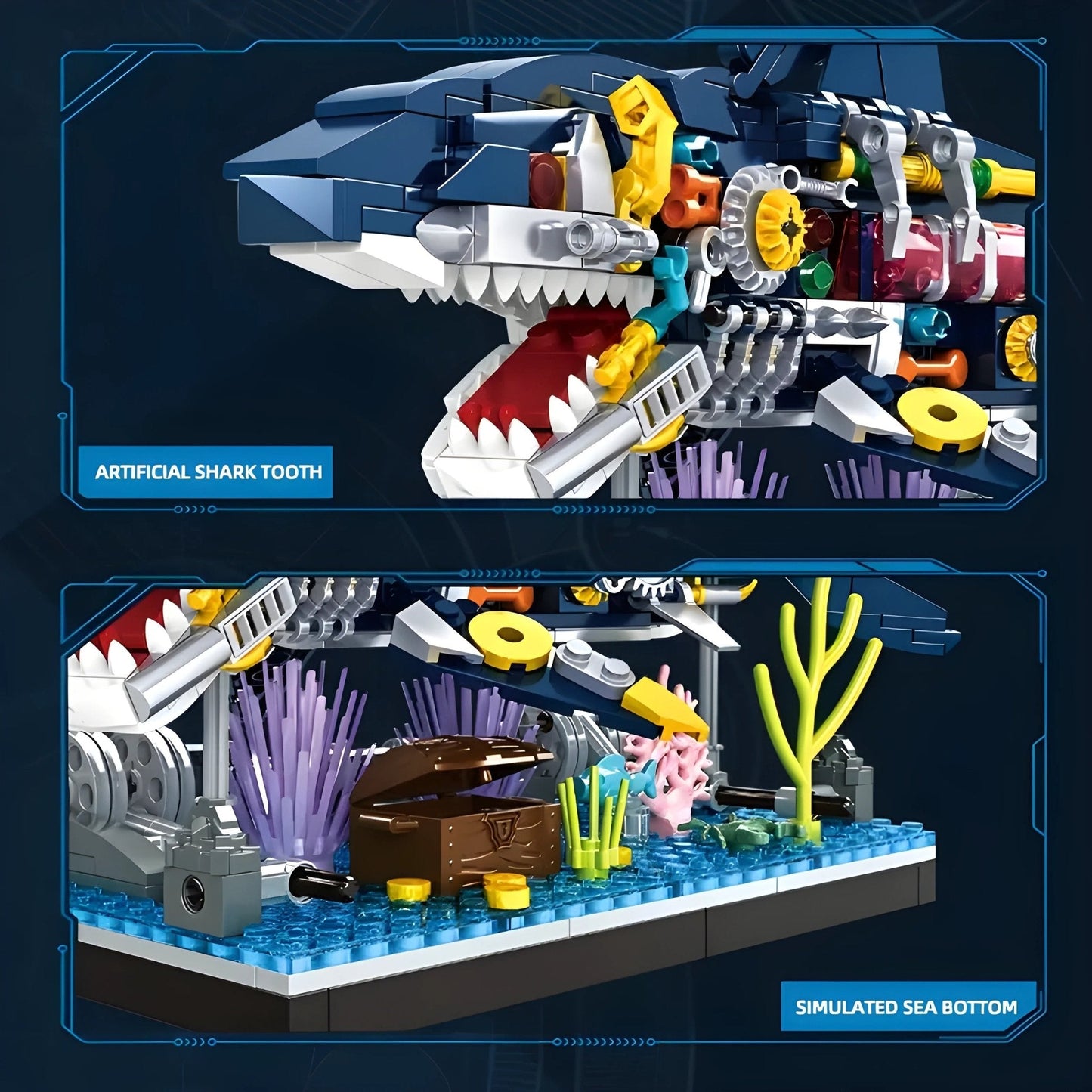 Cyberpunk Shark Robot Toy – 499 PCS STEM Marine Light - Up Kit - STEM Building Toy by LULEGO