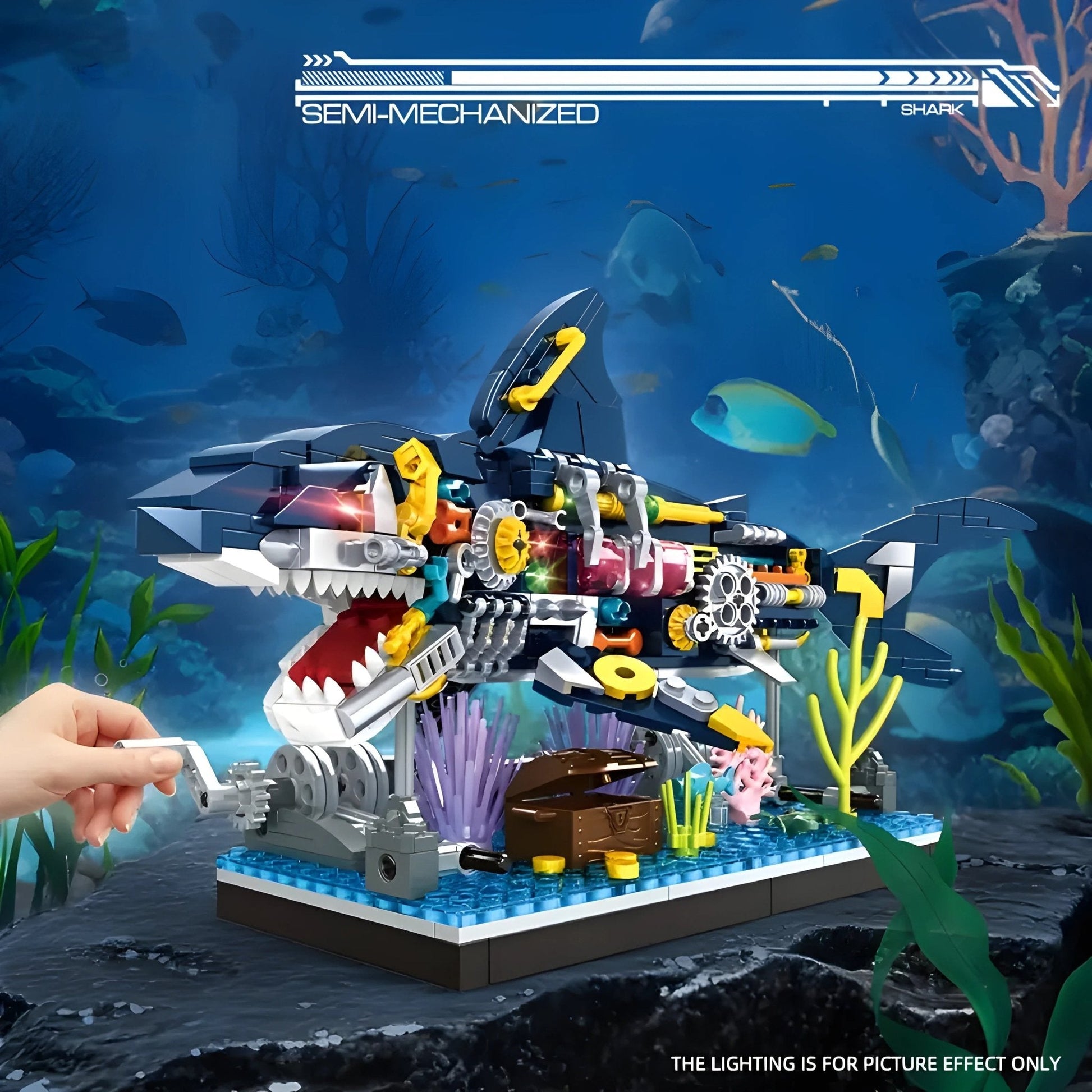 Cyberpunk Shark Robot Toy – 499 PCS STEM Marine Light - Up Kit - STEM Building Toy by LULEGO
