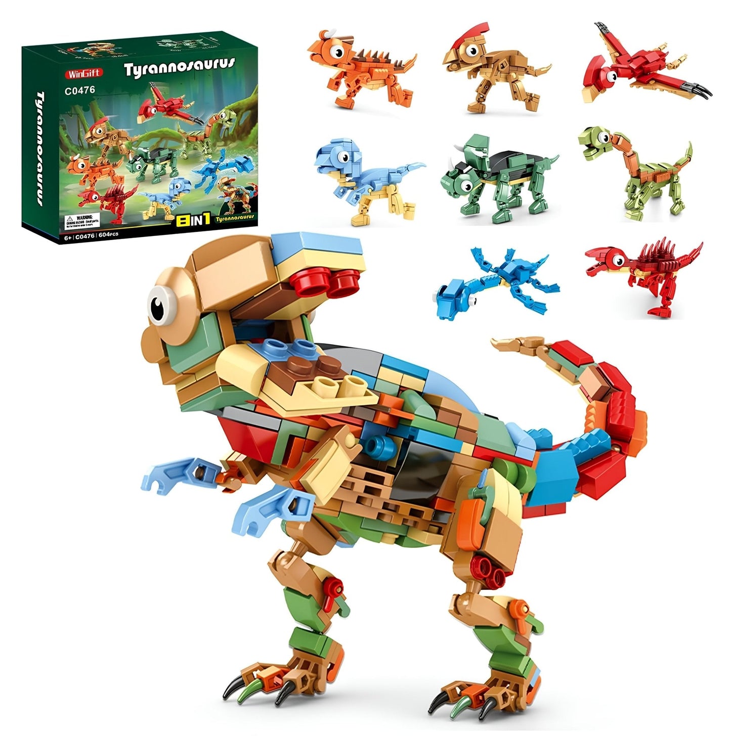 8 - in - 1 Dinosaur Set – 604 PCS STEM Building Kit for Kids STEM building block toy by LOLIPOL