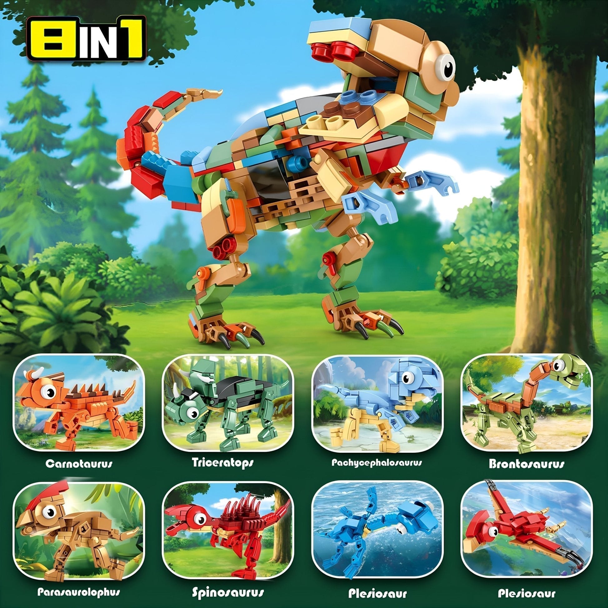 8 - in - 1 Dinosaur Set – 604 PCS STEM Building Kit for Kids STEM building block toy by LOLIPOL