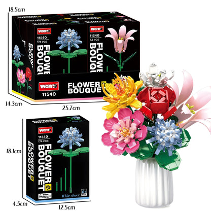 Artificial Flower Bouquet – 653 PCS 6 Floral Designs - STEM Building Toy by LULEGO