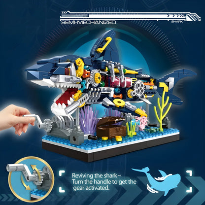 Cyberpunk Shark Robot Toy – 499 PCS STEM Marine Light - Up Kit - STEM Building Toy by LULEGO