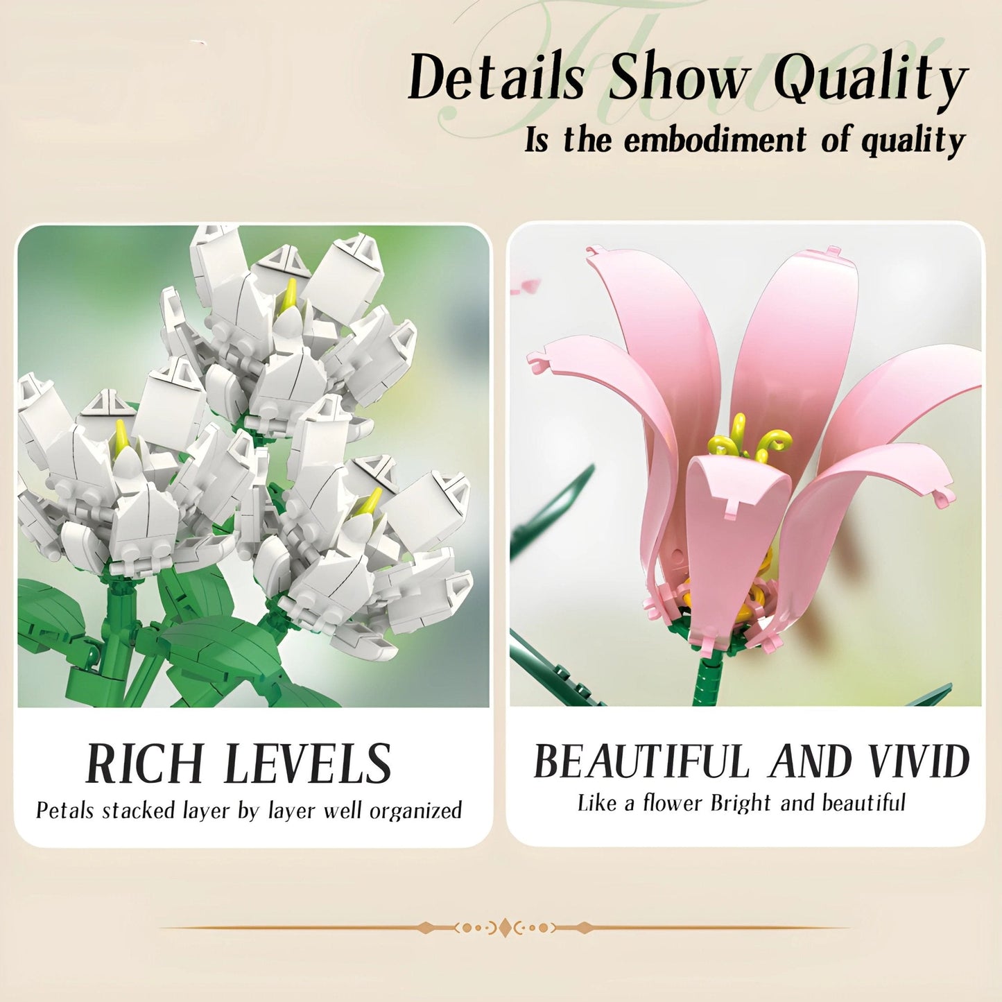 Artificial Flower Bouquet – 653 PCS 6 Floral Designs STEM building block toy by LOLIPOL