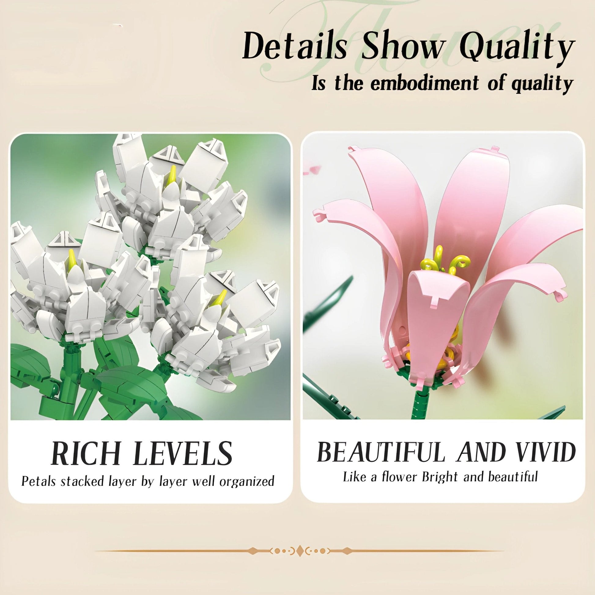 Artificial Flower Bouquet – 653 PCS 6 Floral Designs STEM building block toy by LOLIPOL