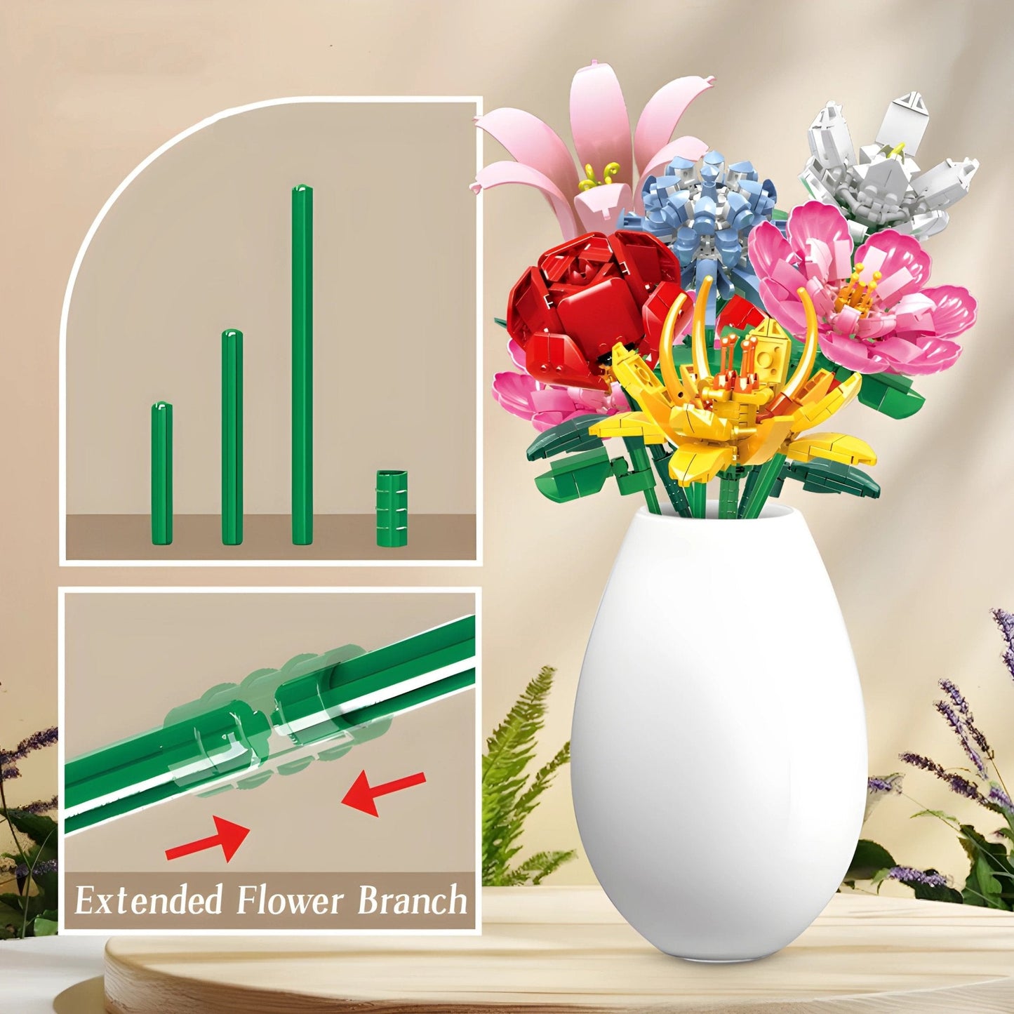 Artificial Flower Bouquet – 653 PCS 6 Floral Designs STEM building block toy by LOLIPOL