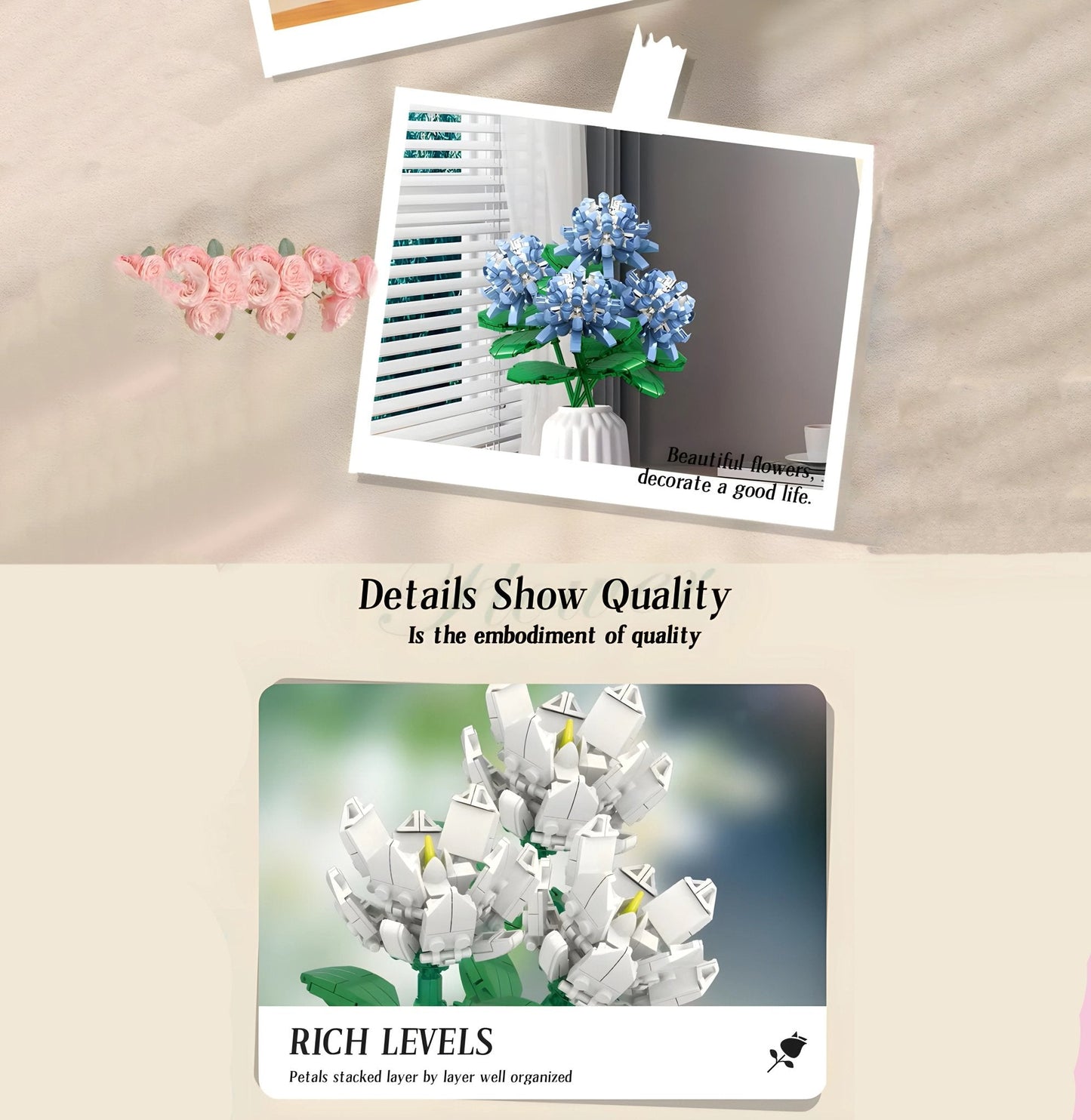 Artificial Flower Bouquet – 653 PCS 6 Floral Designs STEM building block toy by LOLIPOL