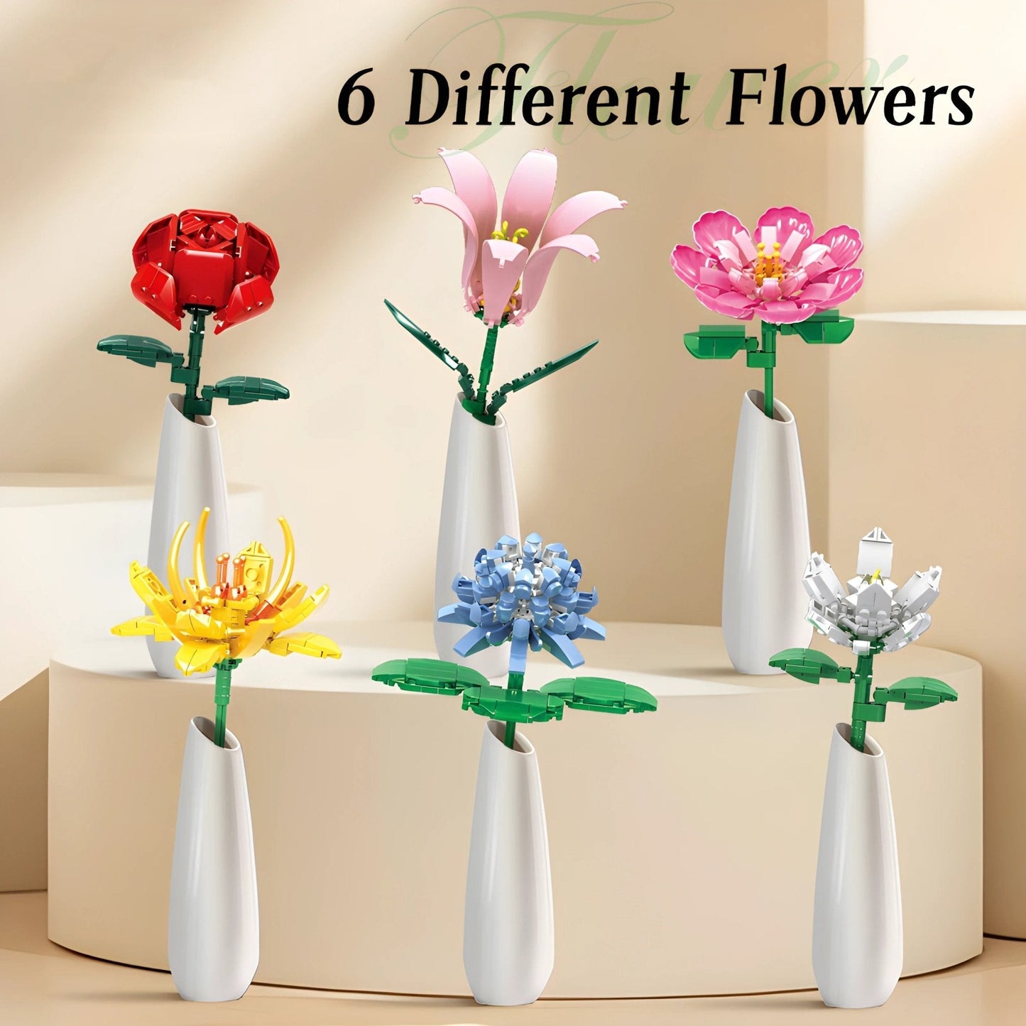 Artificial Flower Bouquet – 653 PCS 6 Floral Designs STEM building block toy by LOLIPOL