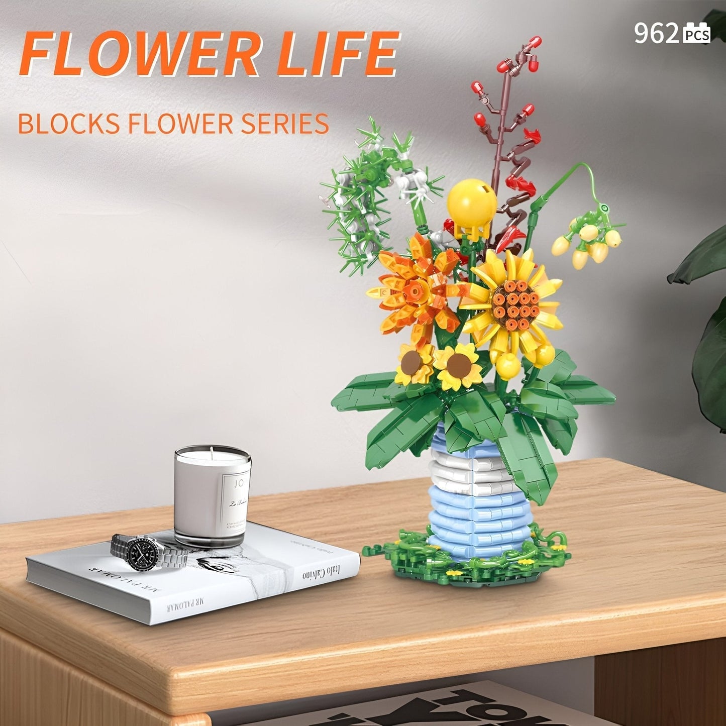 Blossom Flower Set with Brick Vase – 962 PCS for Decor STEM building block toy by LOLIPOL
