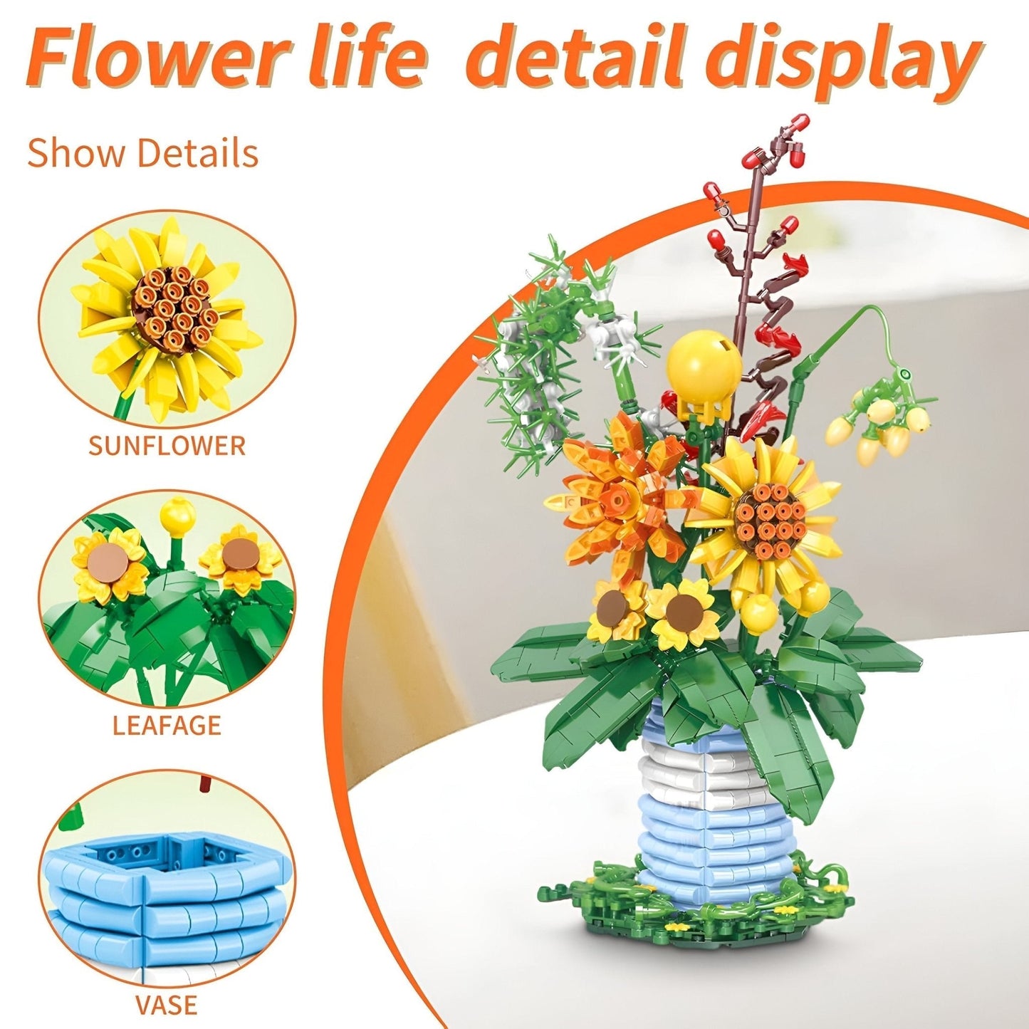 Blossom Flower Set with Brick Vase – 962 PCS for Decor STEM building block toy by LOLIPOL