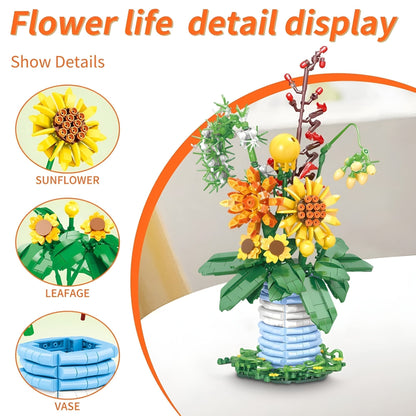 Blossom Flower Set with Brick Vase – 962 PCS for Decor STEM building block toy by LOLIPOL