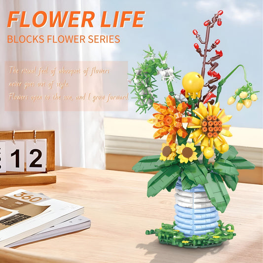 Blossom Flower Set with Brick Vase – 962 PCS for Decor STEM building block toy by LOLIPOL