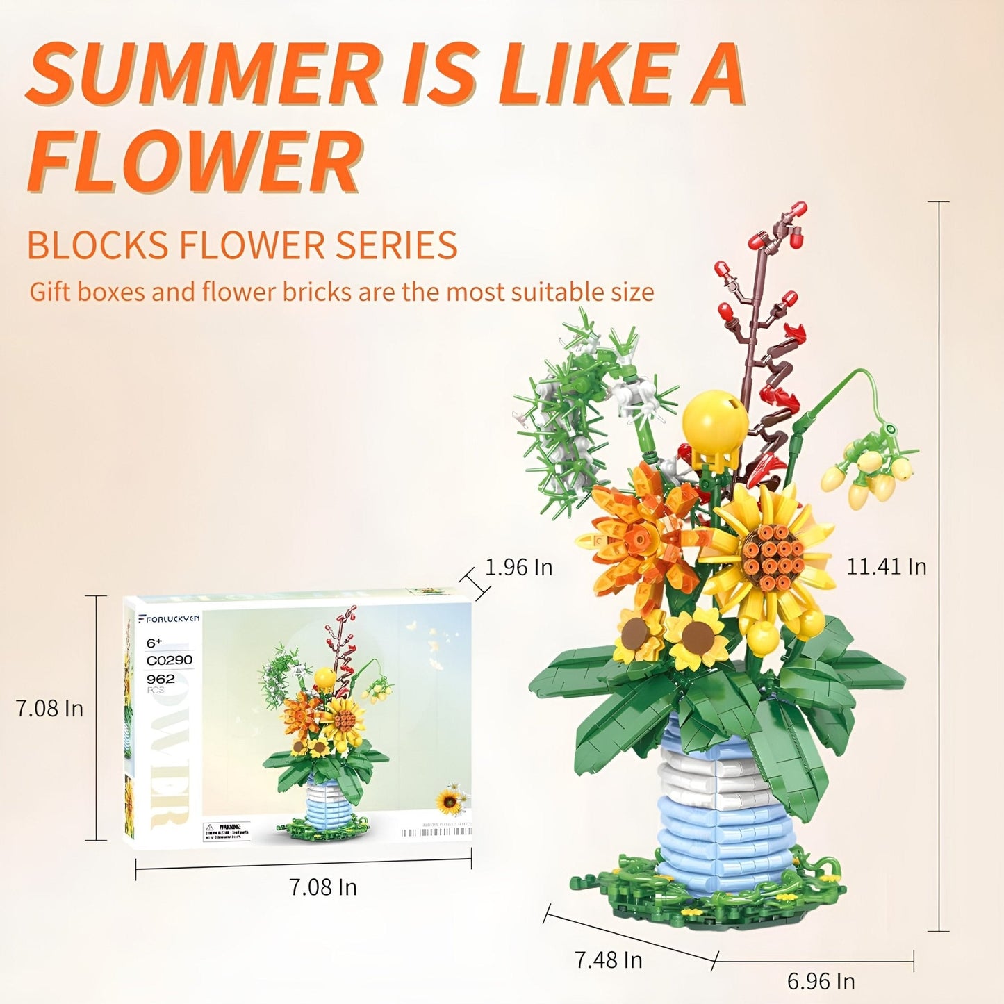 Blossom Flower Set with Brick Vase – 962 PCS for Decor STEM building block toy by LOLIPOL