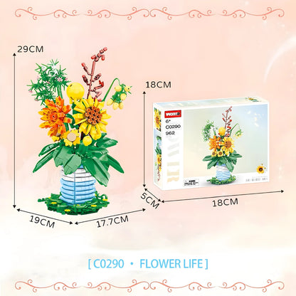 Blossom Flower Set with Brick Vase – 962 PCS for Decor STEM building block toy by LOLIPOL