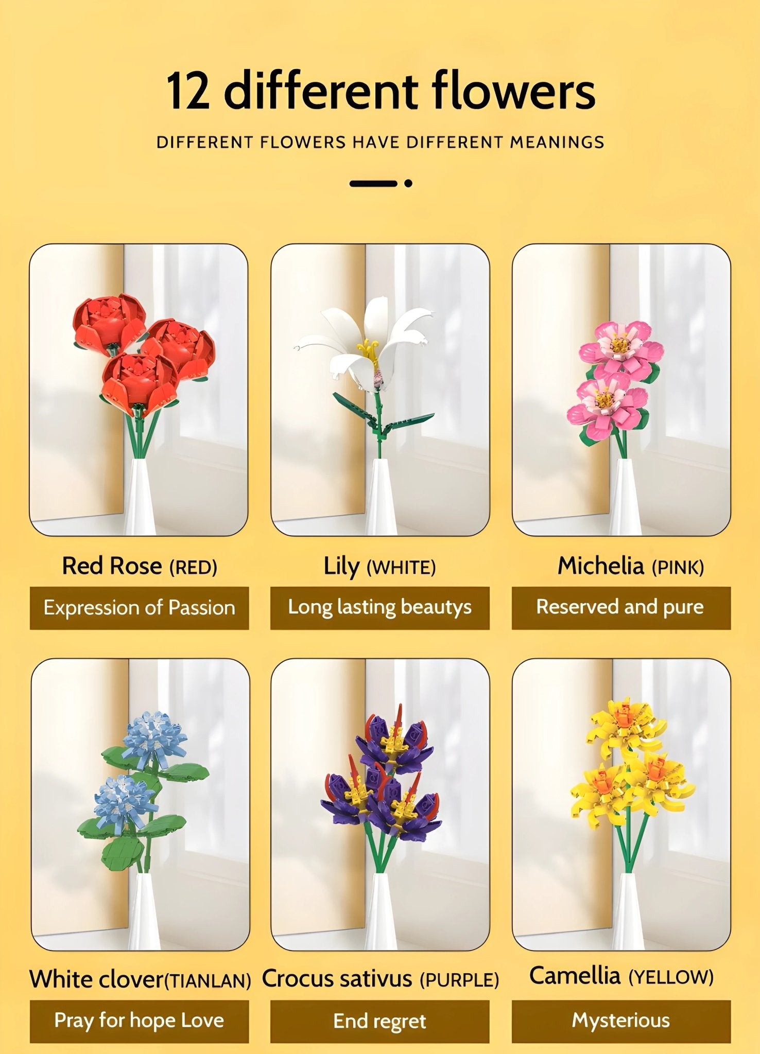 Botanical Flower Set – 1009 PCS 12 Blossom Brick Models STEM building block toy by LOLIPOL