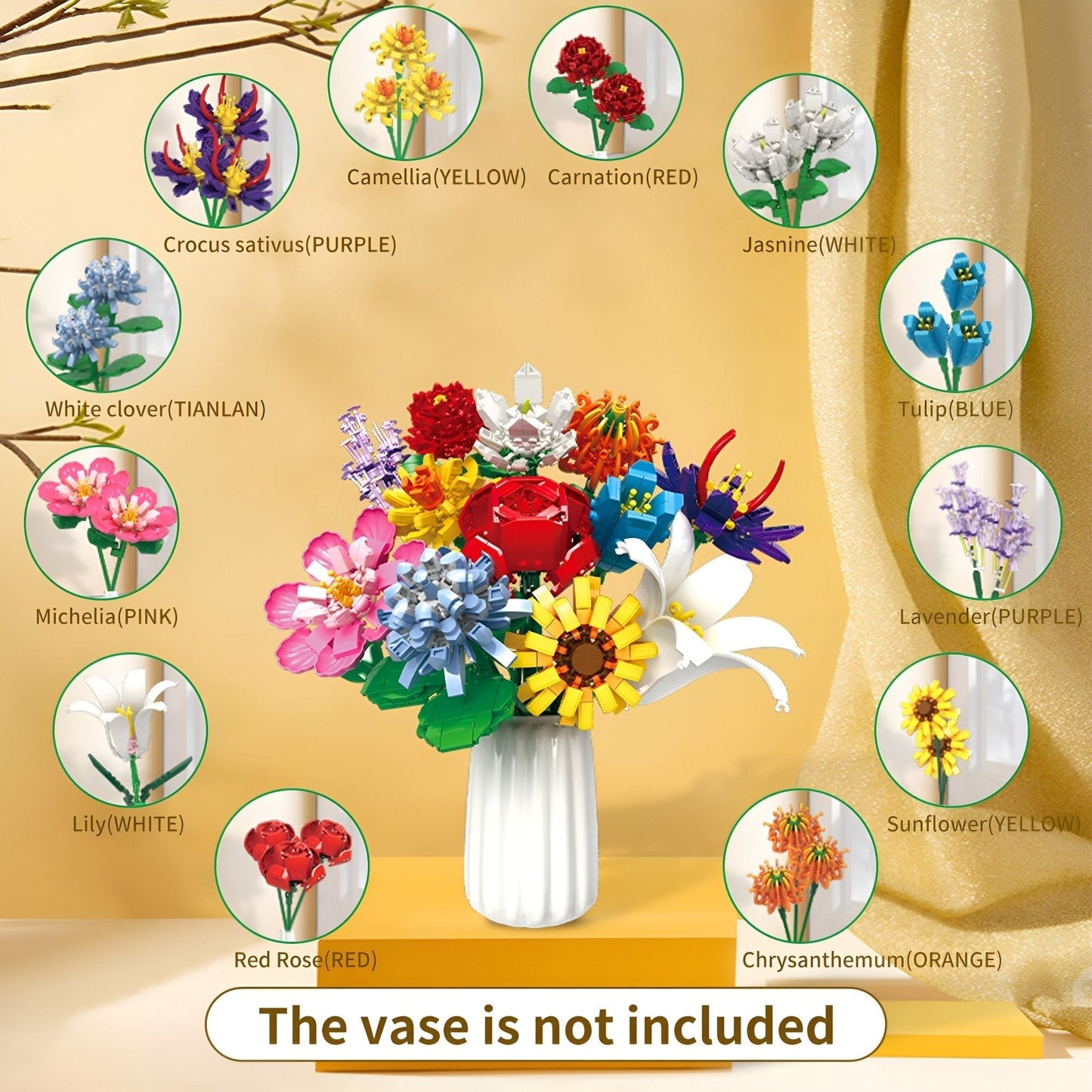 Botanical Flower Set – 1009 PCS 12 Blossom Brick Models STEM building block toy by LOLIPOL
