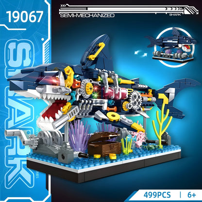 Cyberpunk Shark Robot Toy – 499 PCS STEM Marine Light - Up Kit STEM building block toy by LOLIPOL