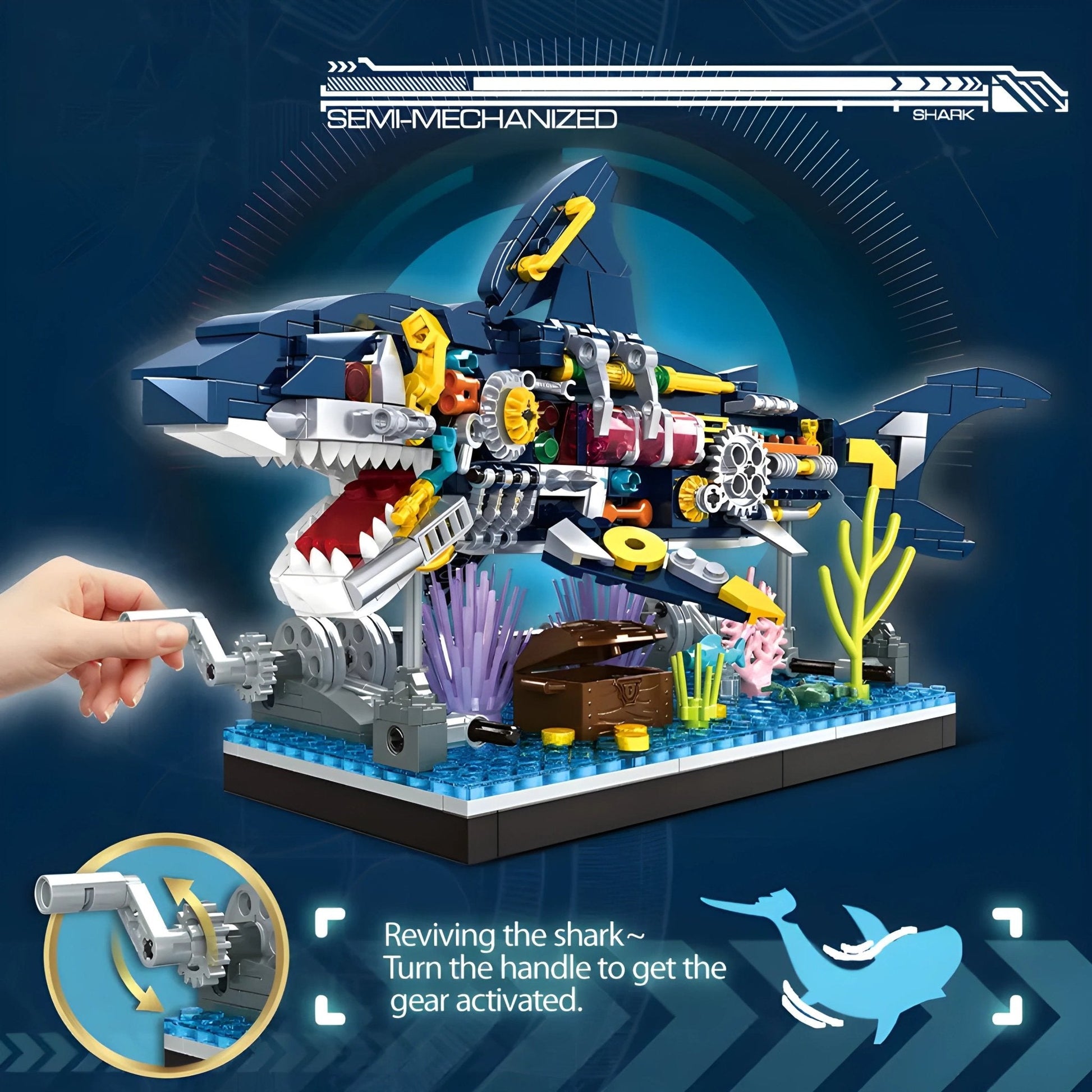 Cyberpunk Shark Robot Toy – 499 PCS STEM Marine Light - Up Kit STEM building block toy by LOLIPOL