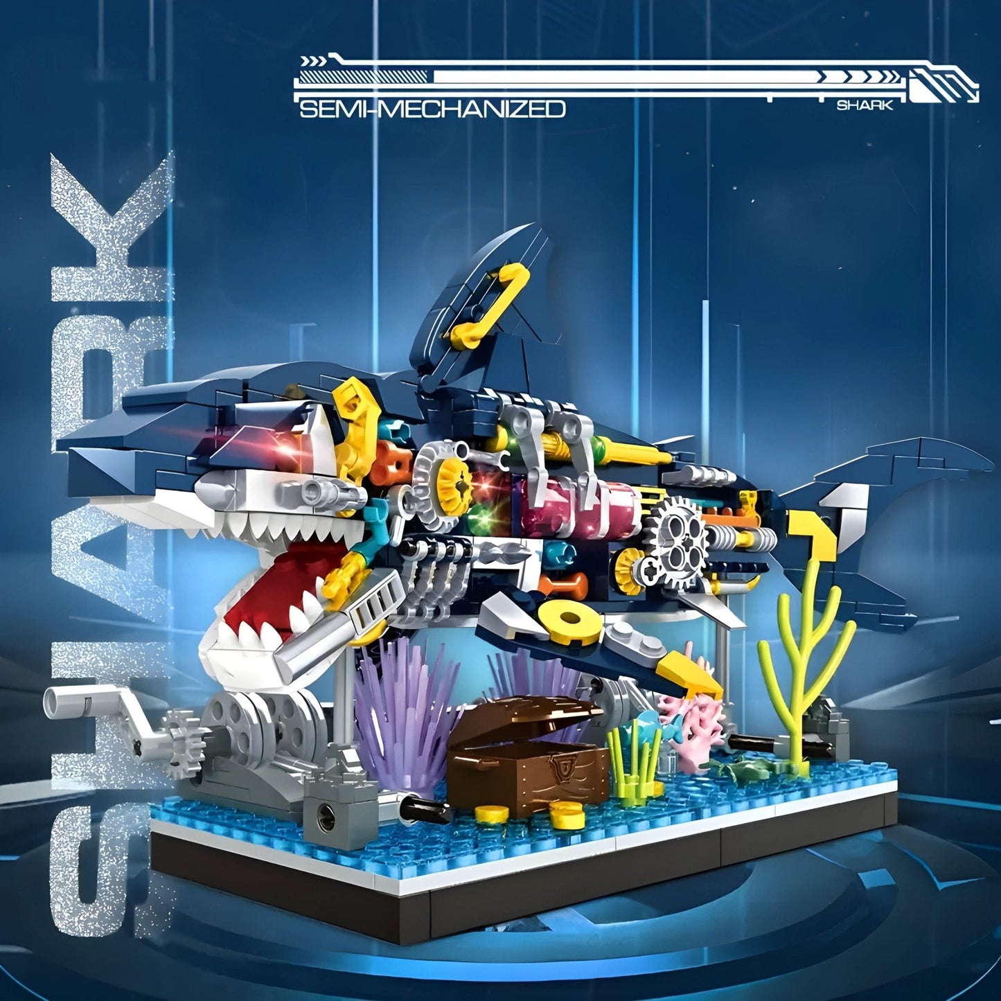 Cyberpunk Shark Robot Toy – 499 PCS STEM Marine Light - Up Kit STEM building block toy by LOLIPOL