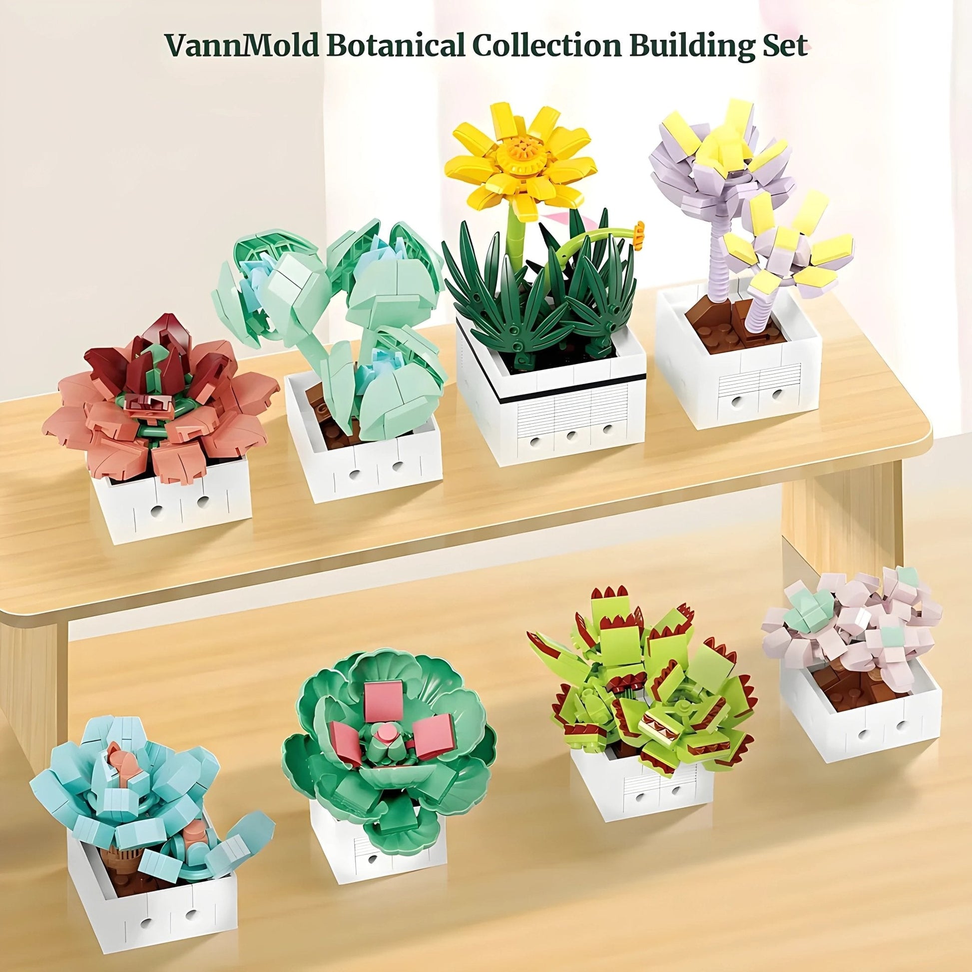 Mini Succulent Set – 977 PCS 8 DIY Brick Plants for Decor STEM building block toy by LOLIPOL