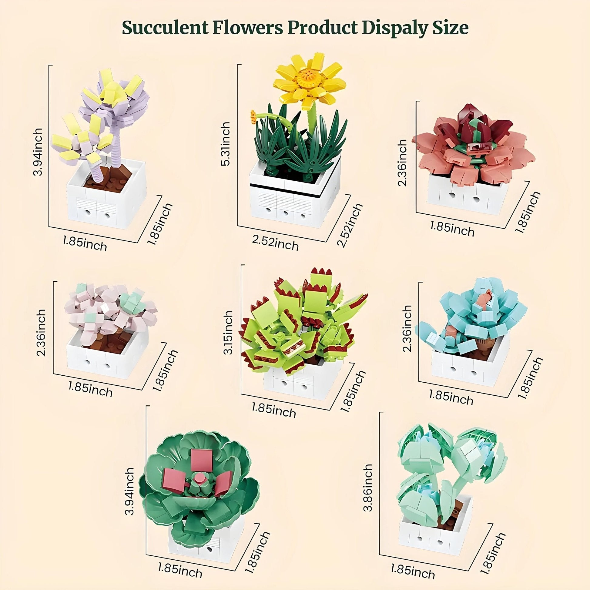 Mini Succulent Set – 977 PCS 8 DIY Brick Plants for Decor STEM building block toy by LOLIPOL