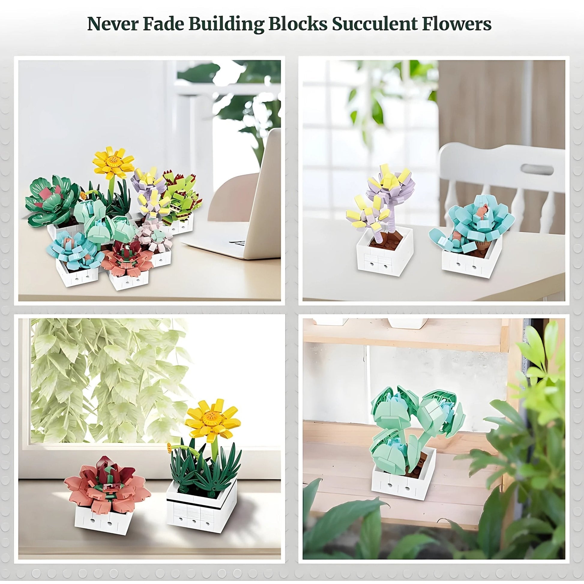 Mini Succulent Set – 977 PCS 8 DIY Brick Plants for Decor STEM building block toy by LOLIPOL