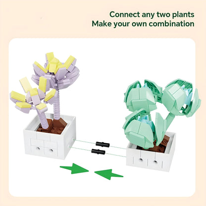 Mini Succulent Set – 977 PCS 8 DIY Brick Plants for Decor STEM building block toy by LOLIPOL