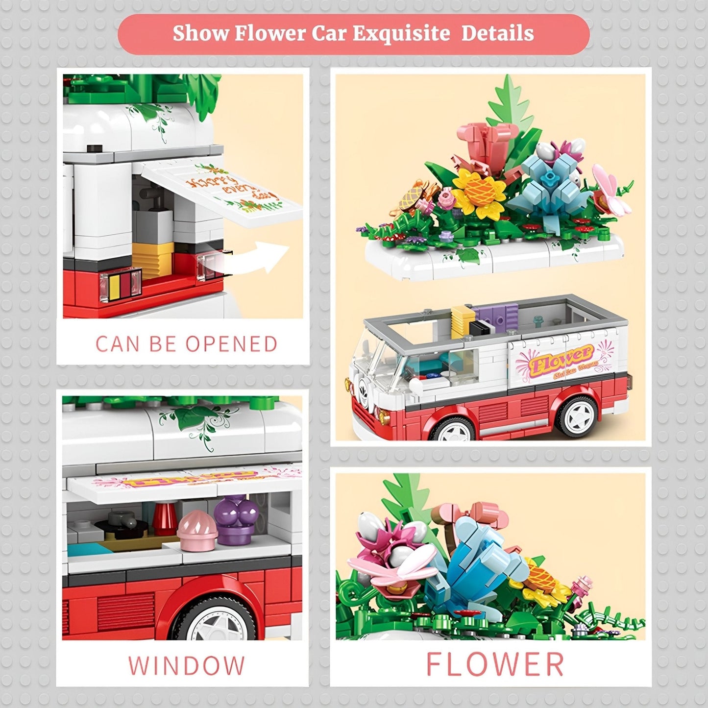 STEM Flower Van Set – 457 PCS Floral Brick Kit for Kids 6+ STEM building block toy by LOLIPOL