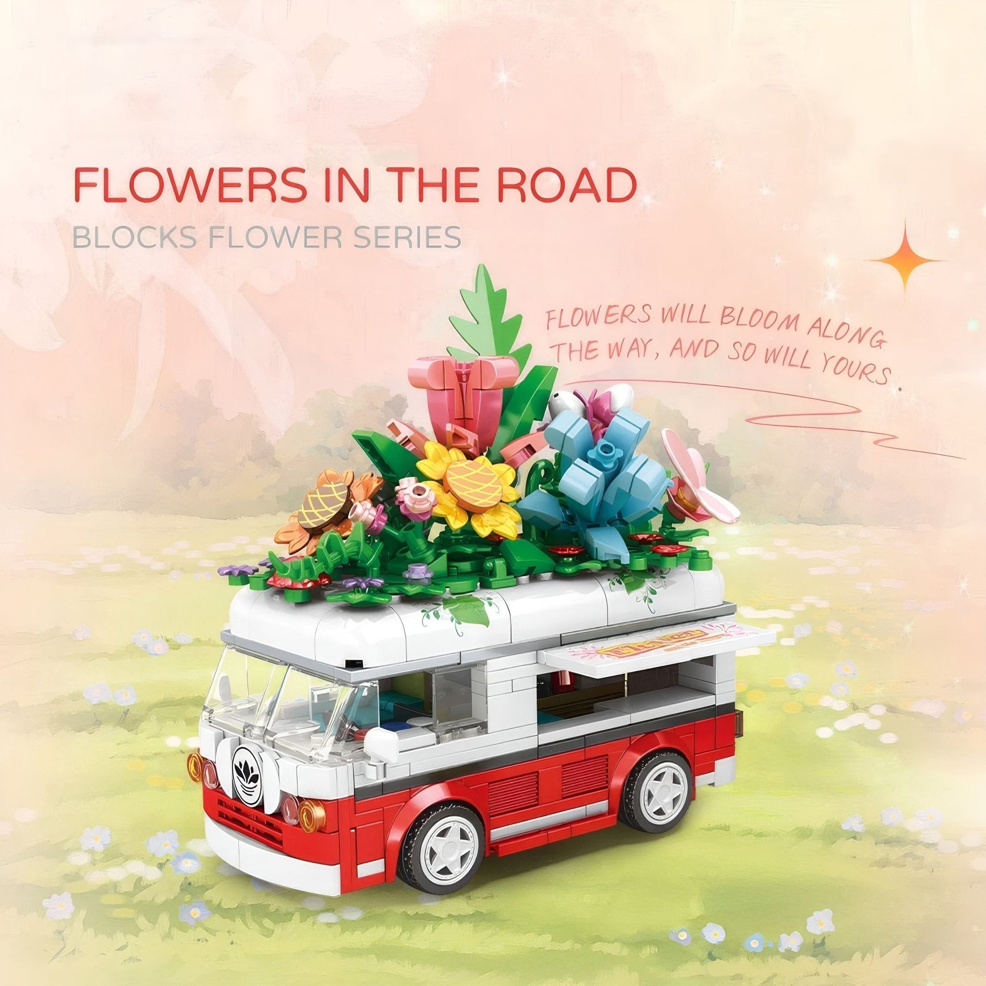 STEM Flower Van Set – 457 PCS Floral Brick Kit for Kids 6+ STEM building block toy by LOLIPOL