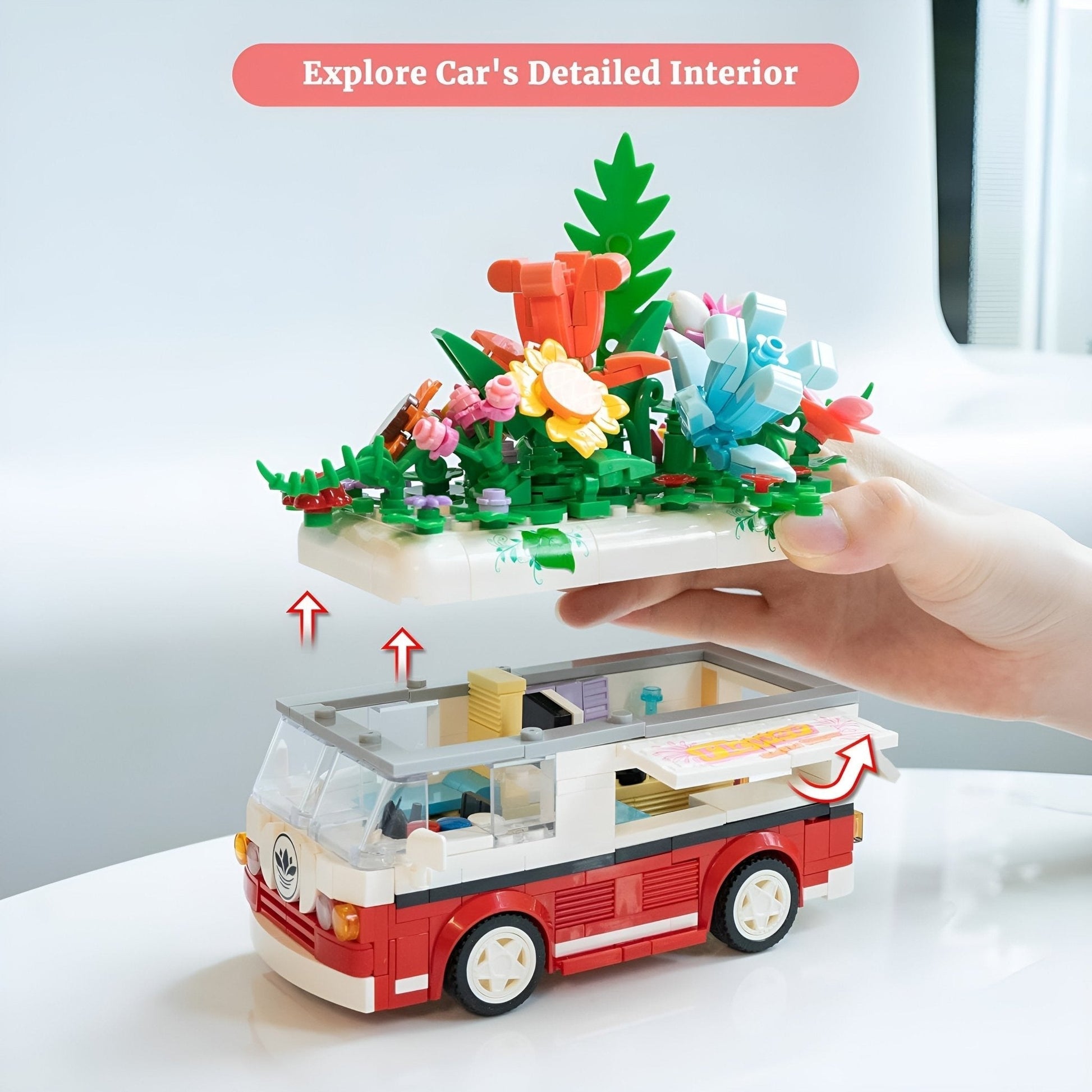 STEM Flower Van Set – 457 PCS Floral Brick Kit for Kids 6+ STEM building block toy by LOLIPOL